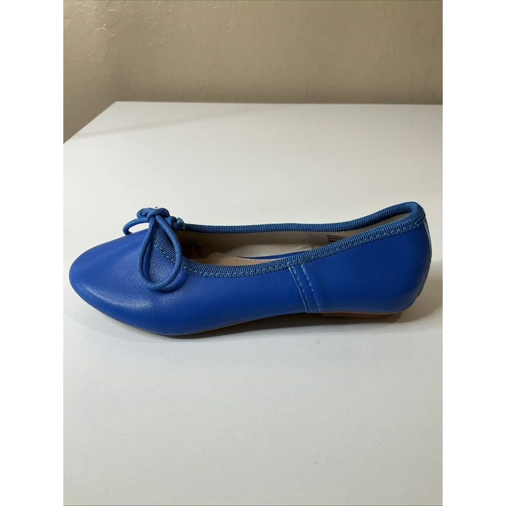 Girls Blue Leather Ballet Slip On Flat Shoes Bow Casual Party Toddler Kids US 10